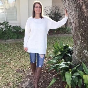 Oversized Waffle Round Neck Sweater Ivory 2919